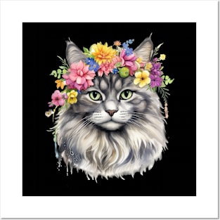 Himalayan Cat Flowers Water Color Cat Mom Mother's Day Gift Posters and Art